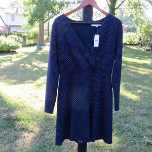 NWT Ann Taylor Loft Navy Blue Small White Polka Dot Dress, Size 10